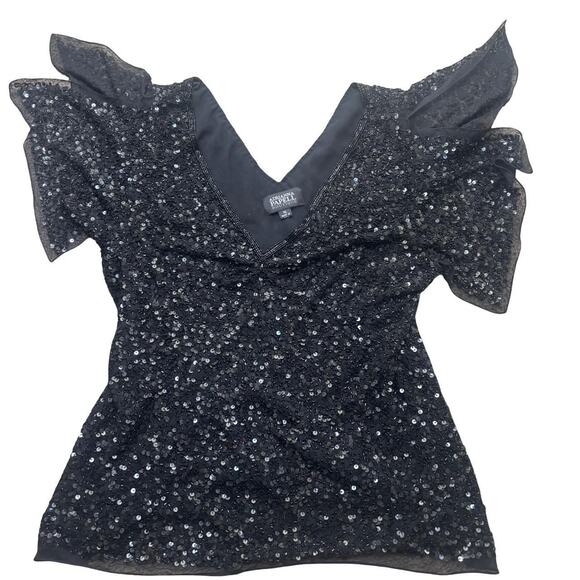 y2k vtg. sparkly beaded ruffle fairy whimsy goth party blouse x large - Picture 2 of 8